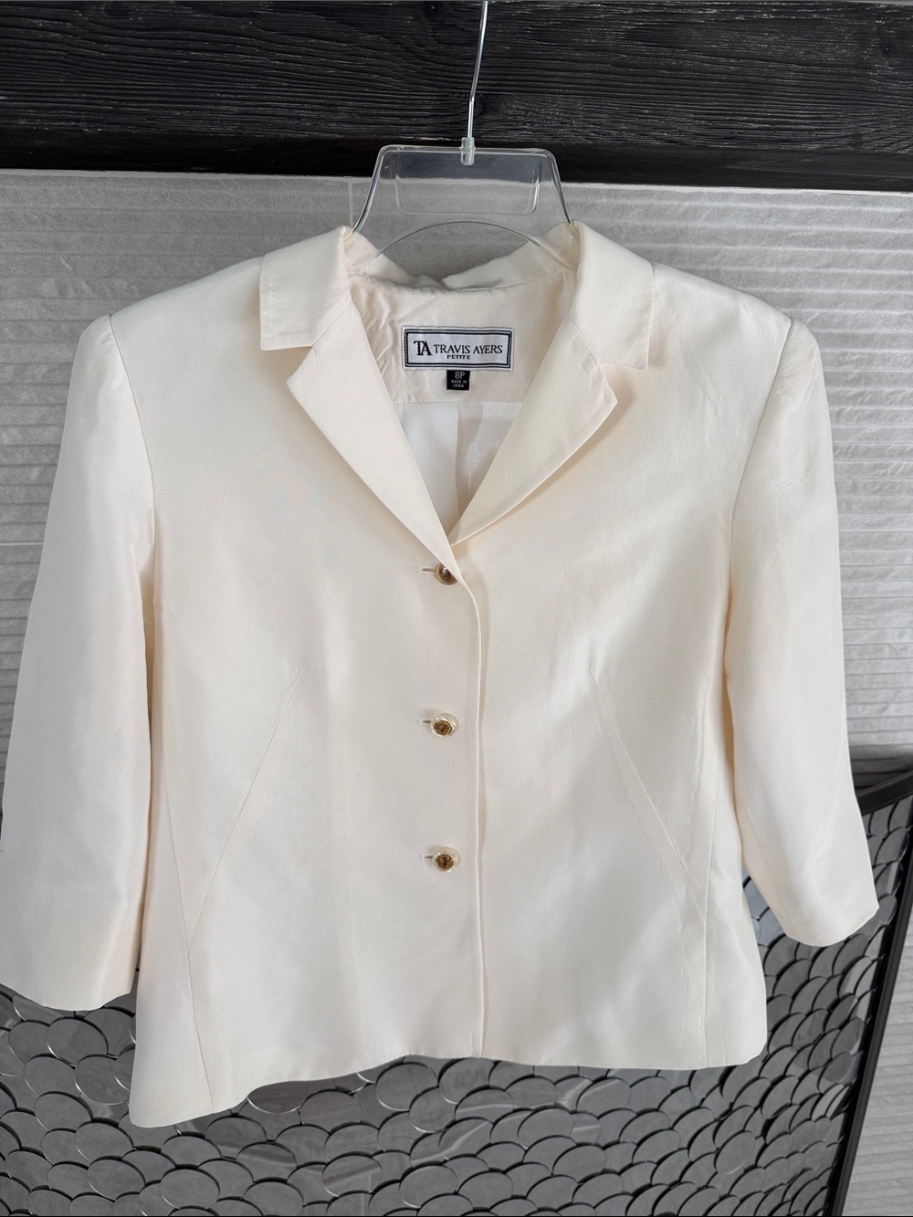 Travis Ayers Cream Cropped Tailored Blazer vintage